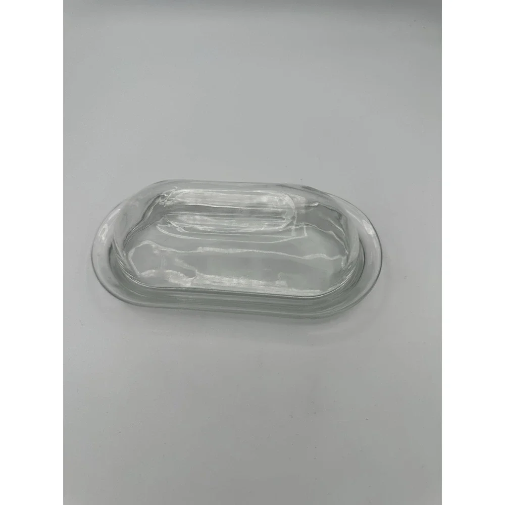 Vintage Oval / Oblong Clear Glass Butter Dish with Lid